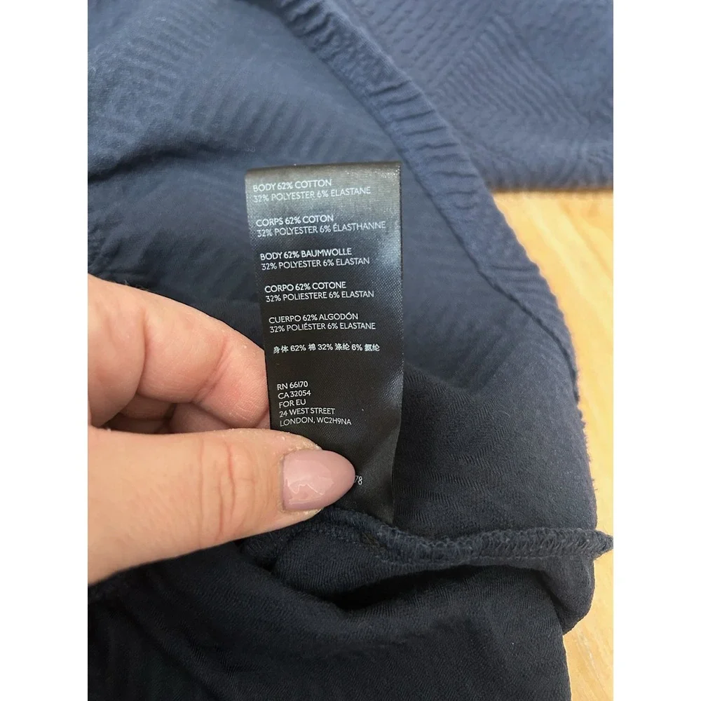 Maeve Anthropologie Peplum Flounce Embossed Blouse Top Navy Blue Sz M 3/4 Sleeve - Picture 8 of 8